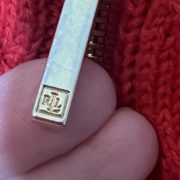 Ralph Lauren Women Sweater Cardigan Cable Knit Full Zip Large Petite Red Cotton - Picture 10 of 13